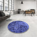 Round Patterned Light Slate Blue Rug in a Office, pat3423blu