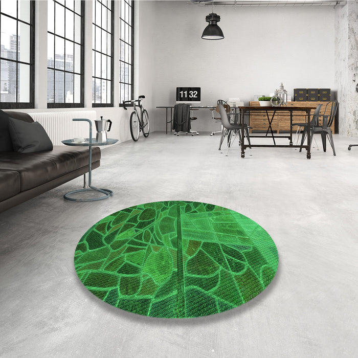 Round Patterned Green Rug in a Office, pat3423grn
