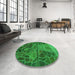 Round Patterned Green Rug in a Office, pat3423grn