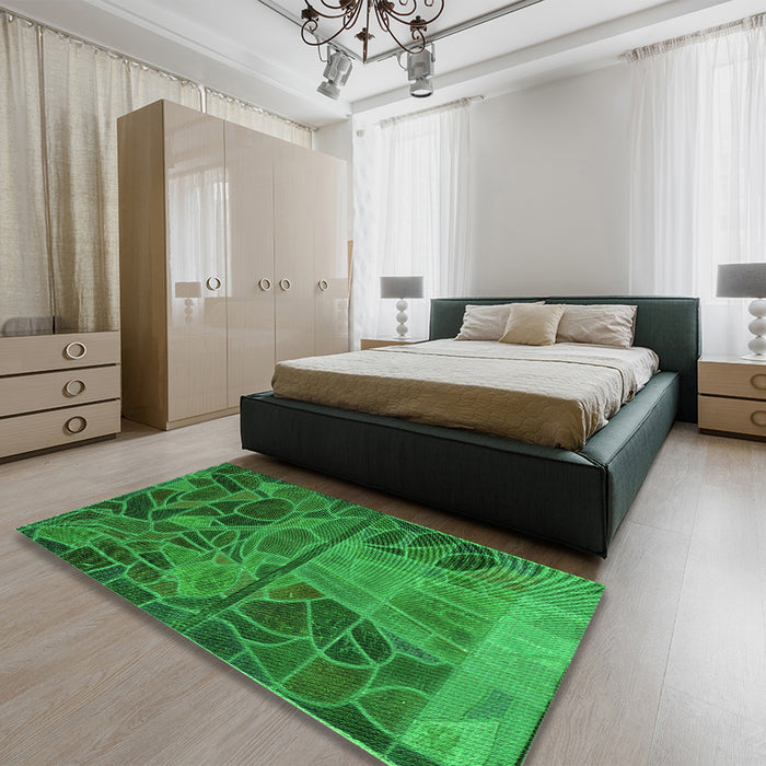 Round Machine Washable Transitional Green Rug in a Office, wshpat3423grn