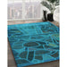 Machine Washable Transitional Teal Green Rug in a Family Room, wshpat3423lblu