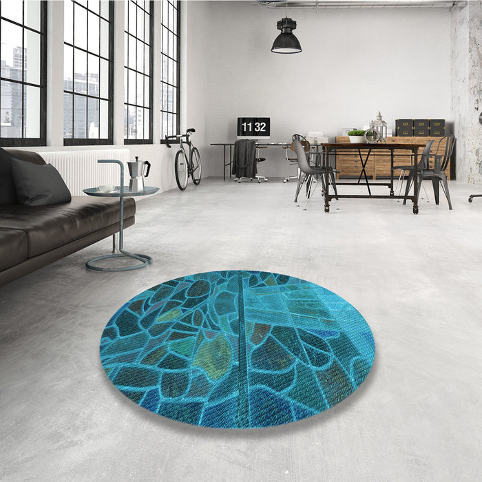 Round Patterned Teal Green Rug in a Office, pat3423lblu