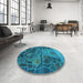 Round Patterned Teal Green Rug in a Office, pat3423lblu