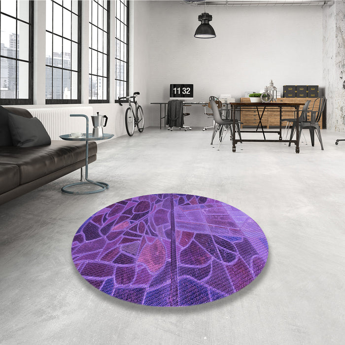 Round Patterned Bright Purple Rug in a Office, pat3423pur