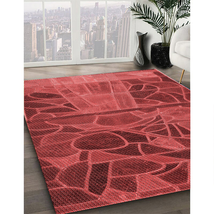 Patterned Red Rug in Family Room, pat3423rd