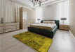 Patterned Dark Bronze Brown Rug in a Bedroom, pat3423yw