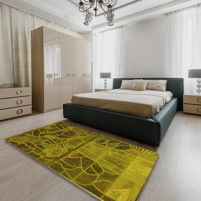 Patterned Dark Bronze Brown Rug in a Bedroom, pat3423yw