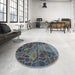 Round Patterned Gunmetal Green Novelty Rug in a Office, pat3423