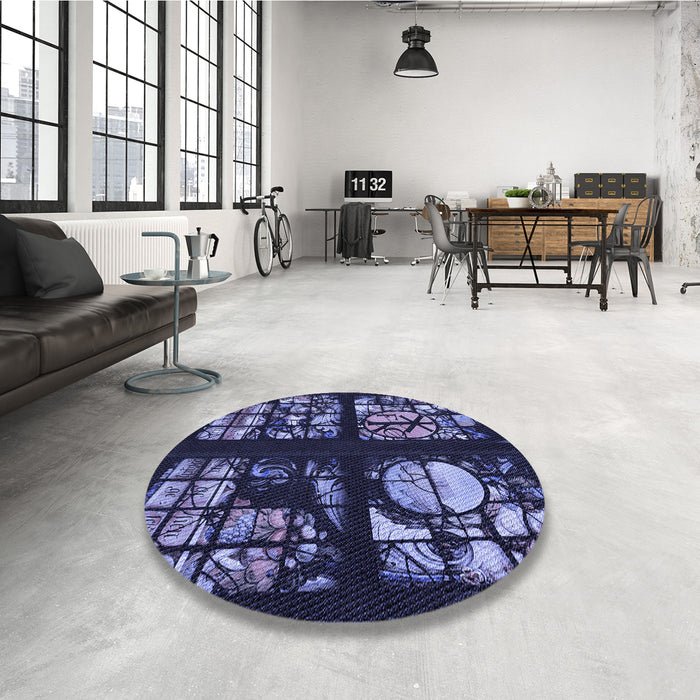 Round Patterned Periwinkle Purple Rug in a Office, pat3424blu