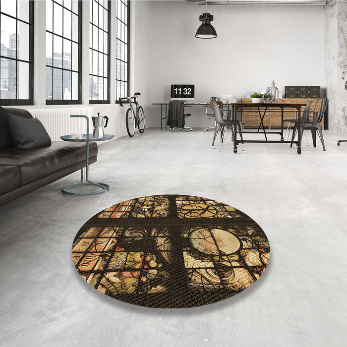 Round Patterned Light Brown Rug in a Office, pat3424brn