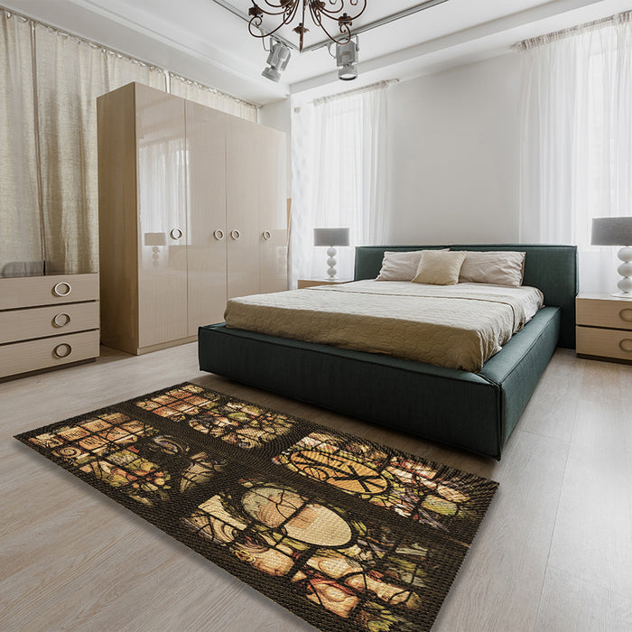 Patterned Light Brown Rug in a Bedroom, pat3424brn