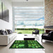 Square Patterned Dark Forest Green Rug in a Living Room, pat3424grn