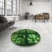 Round Patterned Dark Forest Green Rug in a Office, pat3424grn