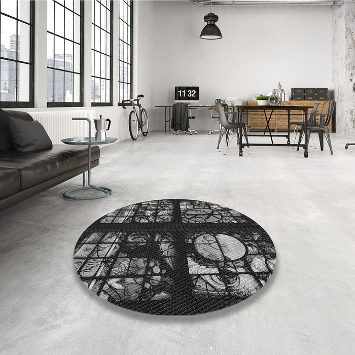 Round Patterned Gray Rug in a Office, pat3424gry