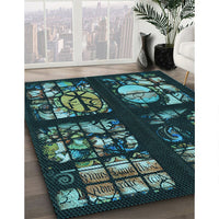 Patterned Deep Teal Green Rug, pat3424lblu