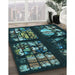 Patterned Deep Teal Green Rug in Family Room, pat3424lblu