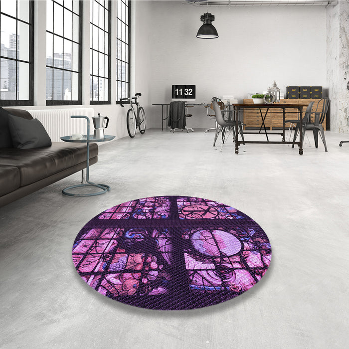 Round Patterned Dark Purple Rug in a Office, pat3424pur