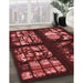 Patterned Cherry Red Rug in Family Room, pat3424rd