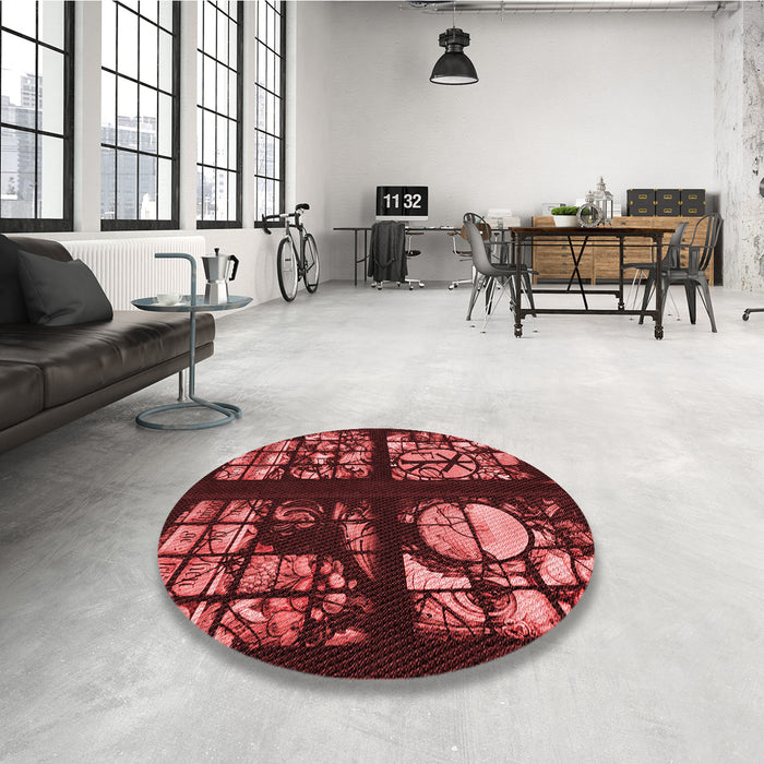 Round Patterned Cherry Red Rug in a Office, pat3424rd