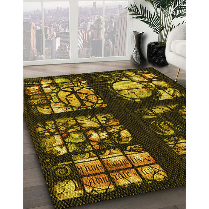 Machine Washable Transitional Black Brown Rug in a Family Room, wshpat3424yw