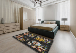 Patterned Dark Almond Brown Novelty Rug in a Bedroom, pat3424