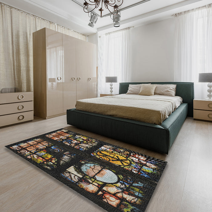 Patterned Dark Almond Brown Novelty Rug in a Bedroom, pat3424