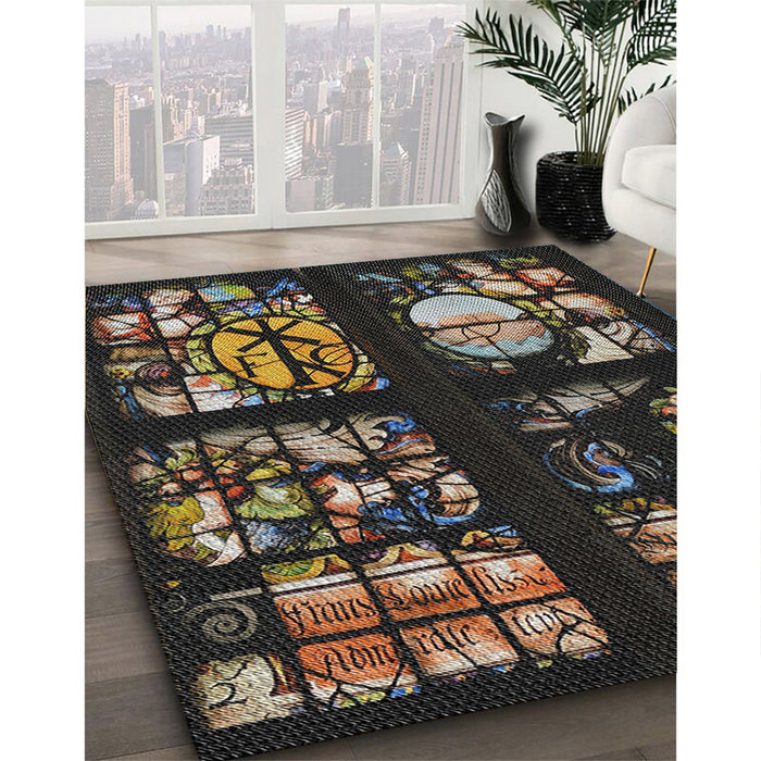 Patterned Dark Almond Brown Novelty Rug in Family Room, pat3424