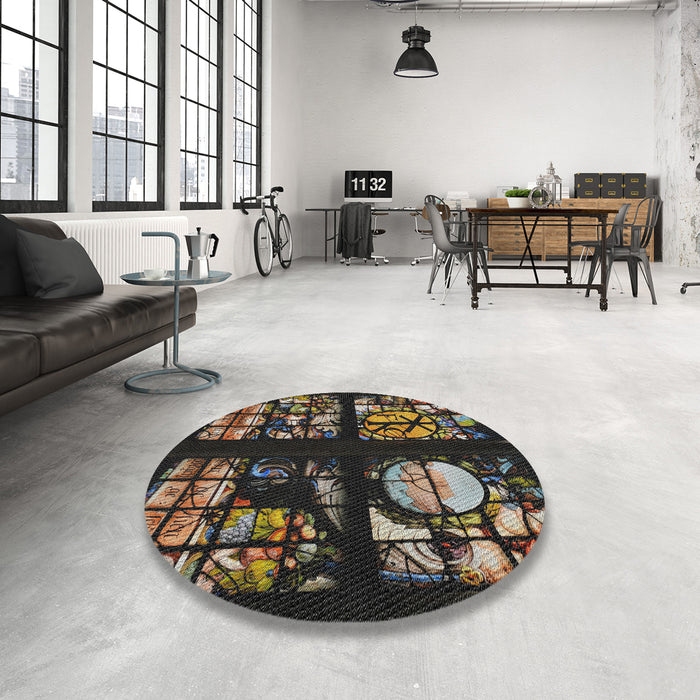 Round Patterned Dark Almond Brown Novelty Rug in a Office, pat3424