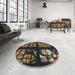 Round Machine Washable Transitional Dark Almond Brown Rug in a Office, wshpat3424