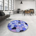 Round Patterned Jeans Blue Rug in a Office, pat3425blu