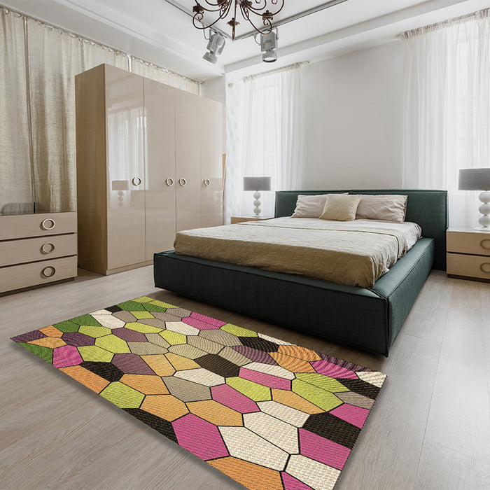 Patterned Metallic Gold Rug in a Bedroom, pat3425brn