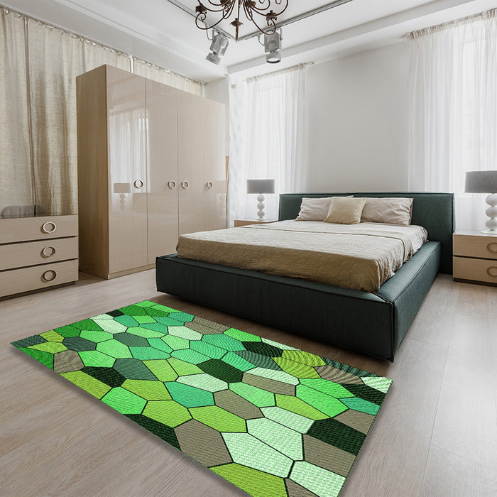Patterned Neon Green Rug in a Bedroom, pat3425grn
