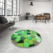 Round Patterned Neon Green Rug in a Office, pat3425grn