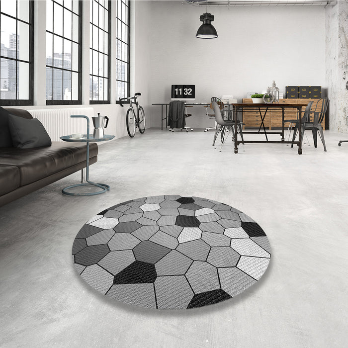 Round Patterned Cloud Gray Rug in a Office, pat3425gry