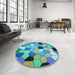 Round Patterned Turquoise Green Rug in a Office, pat3425lblu