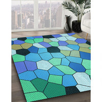 Patterned Turquoise Green Rug, pat3425lblu