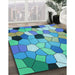 Patterned Turquoise Green Rug in Family Room, pat3425lblu