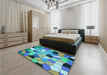 Patterned Turquoise Green Rug in a Bedroom, pat3425lblu