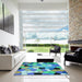 Square Patterned Turquoise Green Rug in a Living Room, pat3425lblu