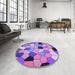 Round Patterned Bright Lilac Purple Rug in a Office, pat3425pur