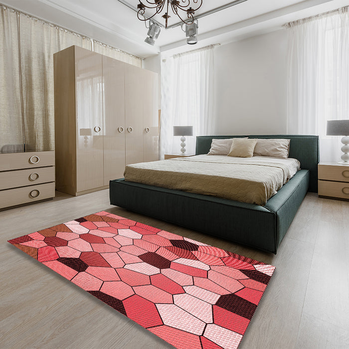 Patterned Red Rug in a Bedroom, pat3425rd