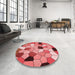 Round Patterned Red Rug in a Office, pat3425rd