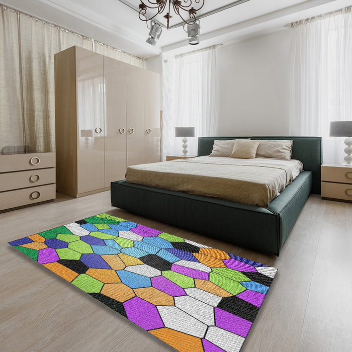 Patterned Purple Modern Rug in a Bedroom, pat3425