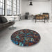 Round Machine Washable Transitional Chocolate Brown Rug in a Office, wshpat3426