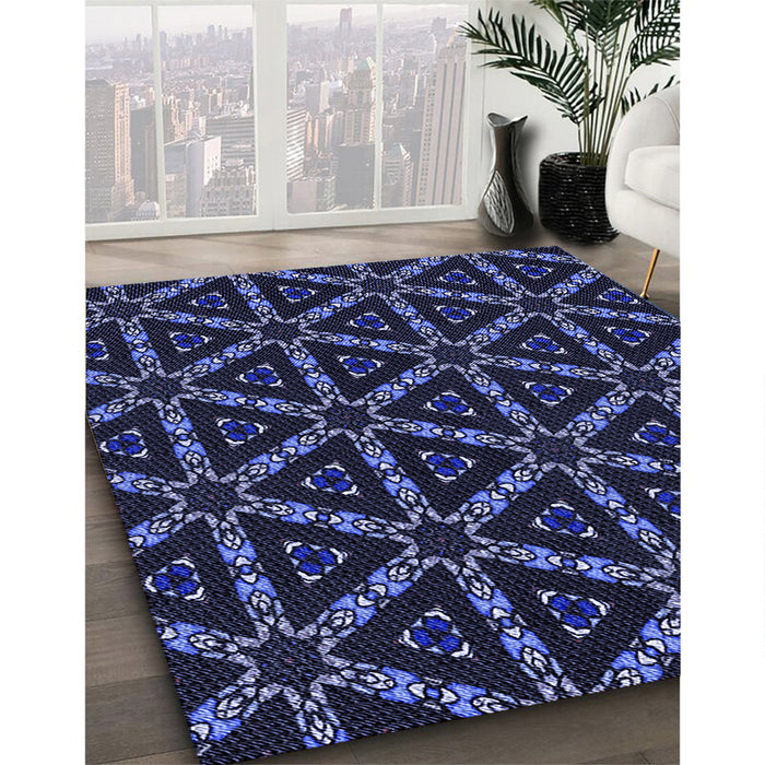 Machine Washable Transitional Night Blue Rug in a Family Room, wshpat3427blu