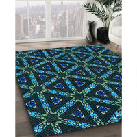 Patterned Deep Teal Green Rug, pat3427lblu