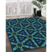 Patterned Deep Teal Green Rug in Family Room, pat3427lblu