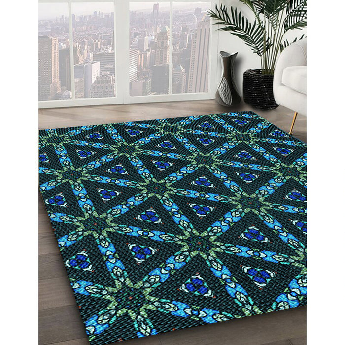 Machine Washable Transitional Deep Teal Green Rug in a Family Room, wshpat3427lblu
