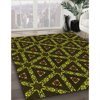 Patterned Dark Yellow Green Rug, pat3427yw