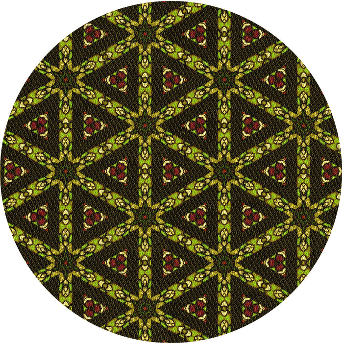 Square Machine Washable Transitional Dark Yellow Green Rug in a Living Room, wshpat3427yw